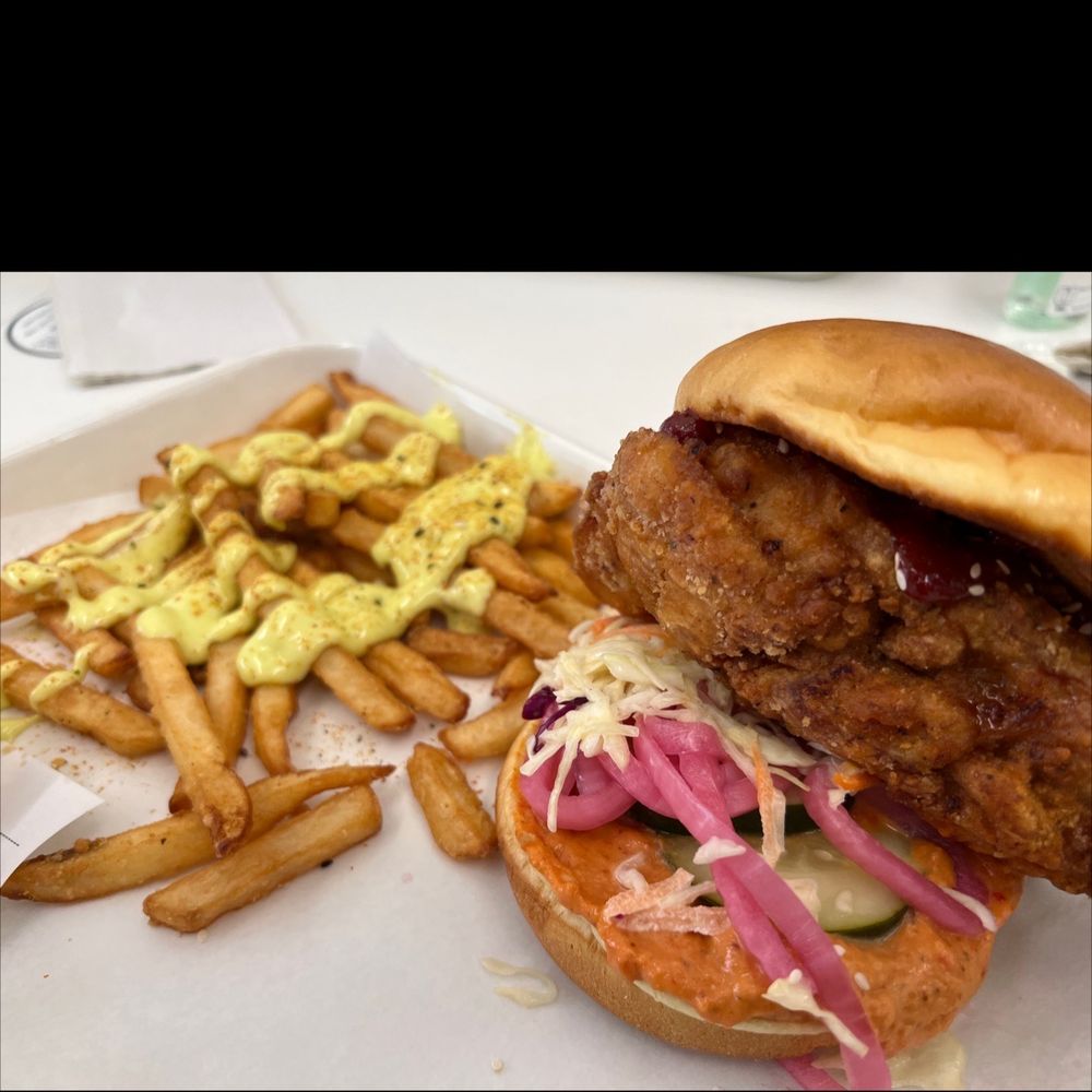 Hot Rooster Sandwich with wasabi fries